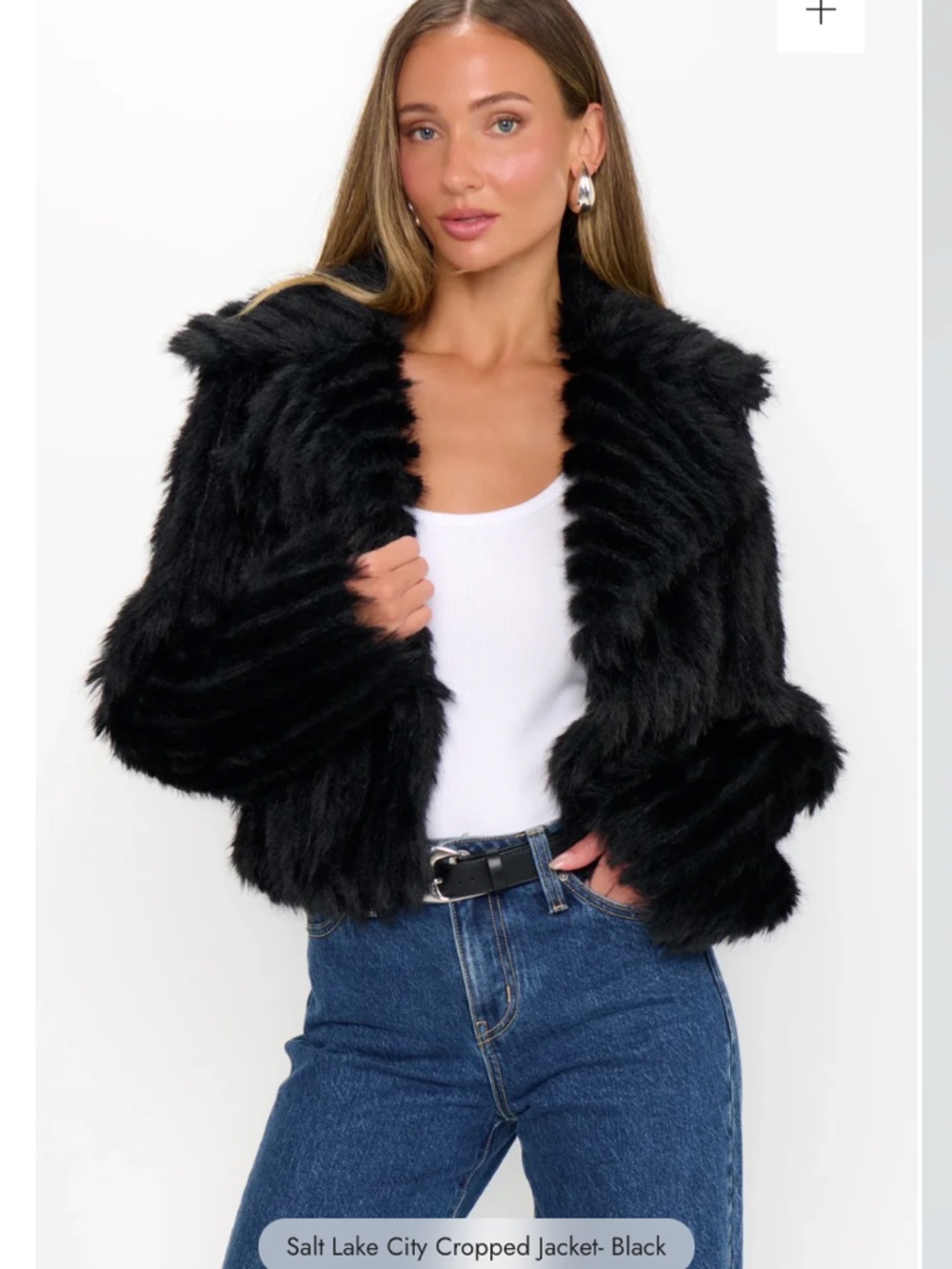 NWT!! Show Me Your Mumu Salt Lake City Cropped Faux Fur Jacket - Black